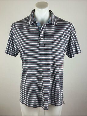 Billy Reid Textured Stripe Polo in Blue, White, and Red